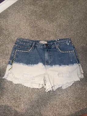 Free People Blue & White Dip-Dye Distressed Denim Shorts